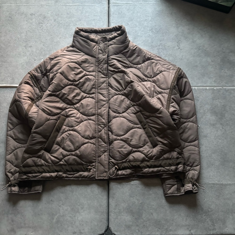 Brown universal thread puffer quilted jacket